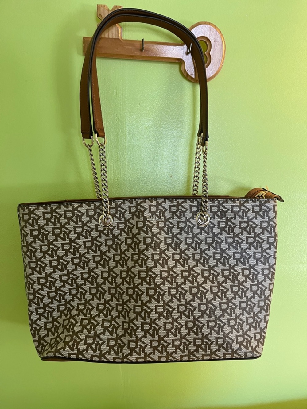 DKNY Monogram Tote Bag in Brown and tan